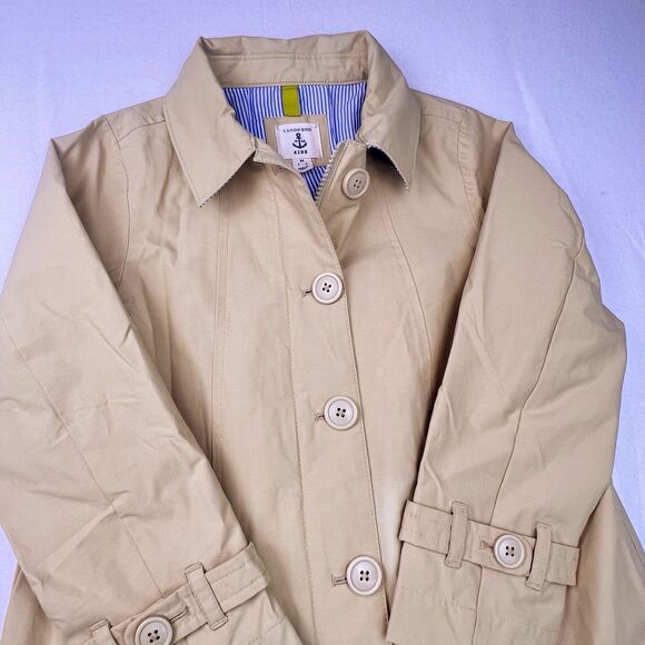 Lands' End Girl’s Khaki Trench Coat M 5-6 Single Breasted Inverted Pleat Lined - Picture 5 of 12